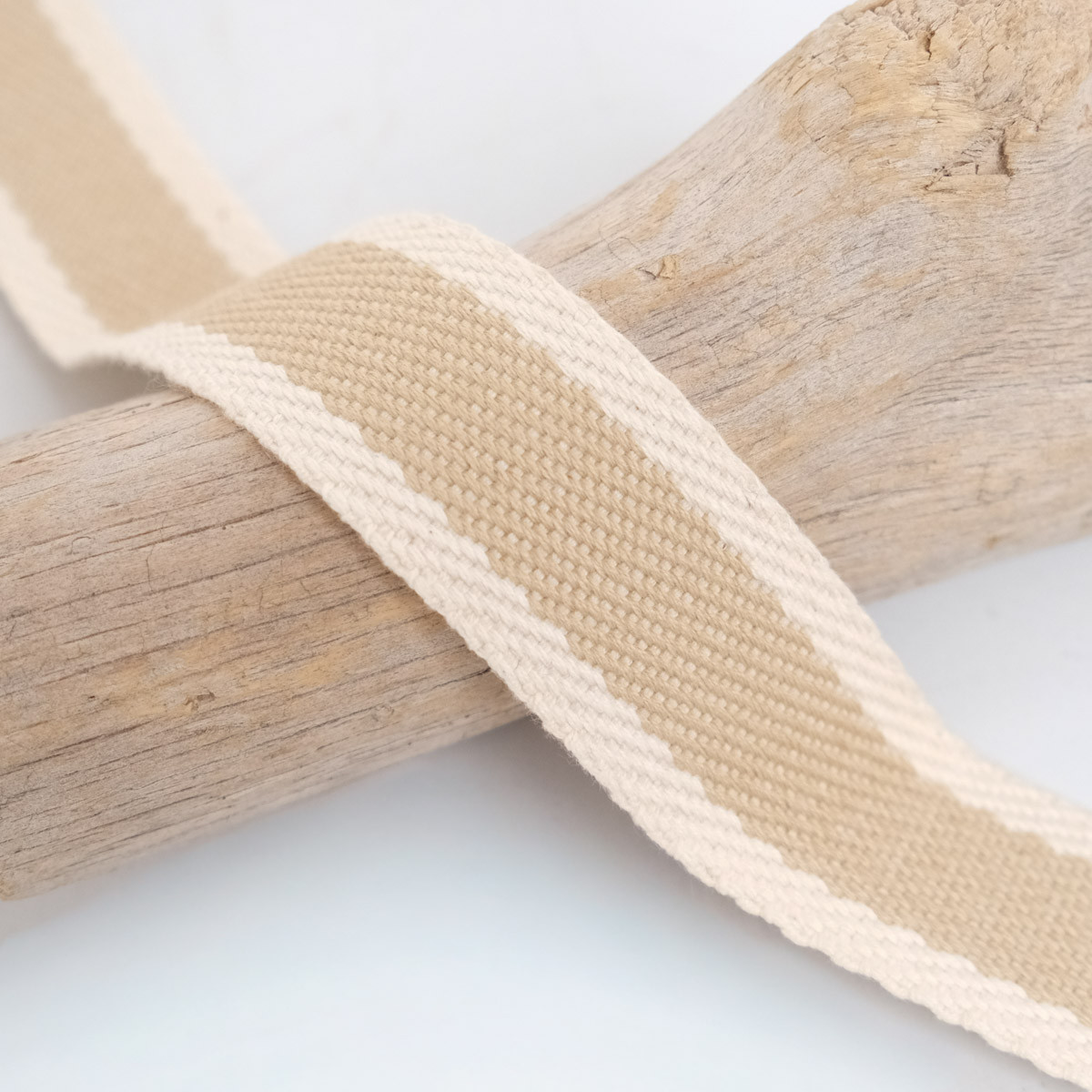 30mm Khaki Striped Linen-Look Cotton Webbing - Maison Klem